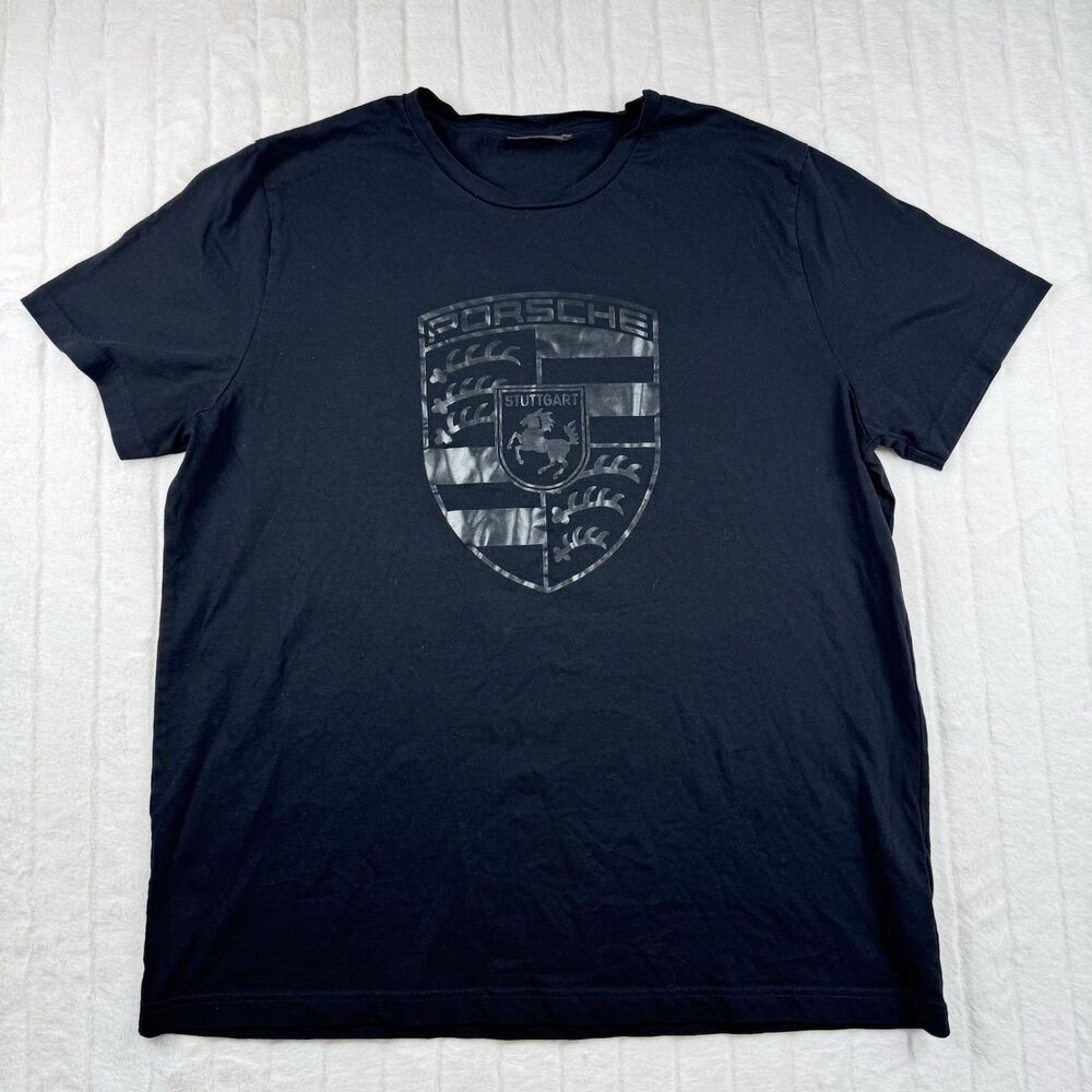 Porsche Crest Logo Essential Sport T-Shirt Men XL Black Tonal Print Graphic Race